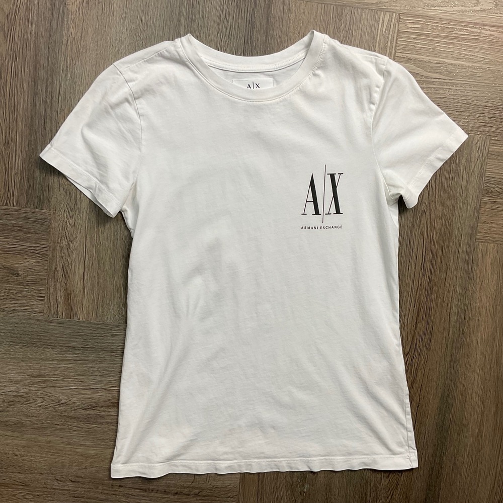 Armani Exchange AX Icon Period Graphic Logo T-Shirt Womens XS White Black Y2K